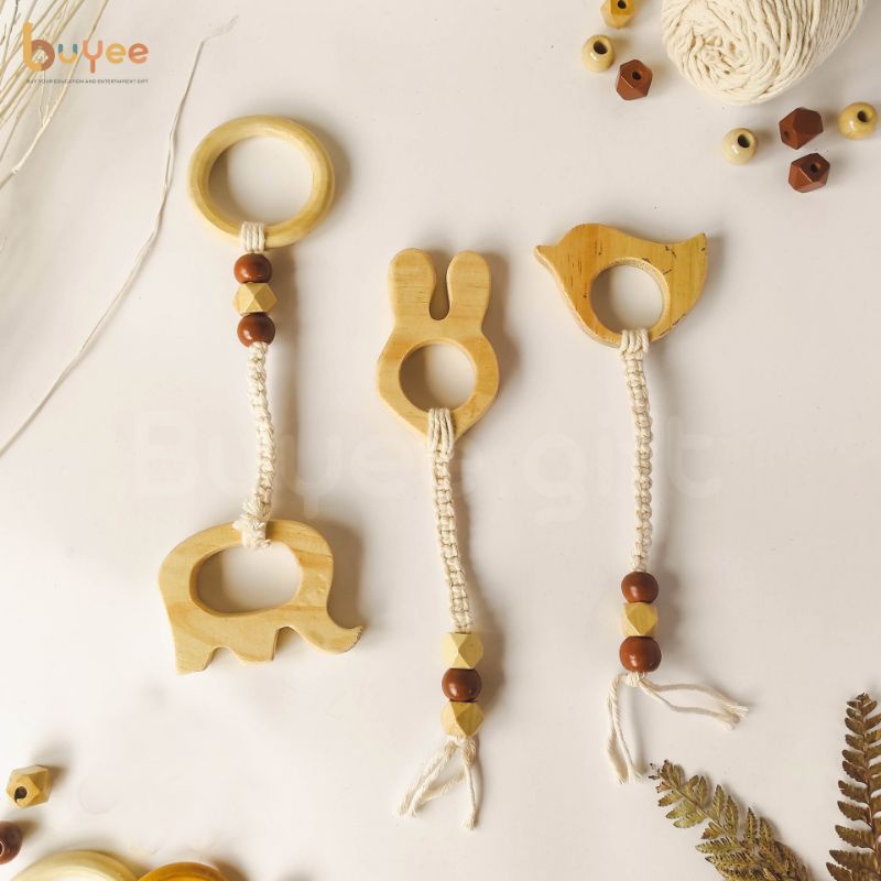 Montessori Animal Wooden Rattle Teether Toys Buyee Gift | Mainan Kayu Bayi