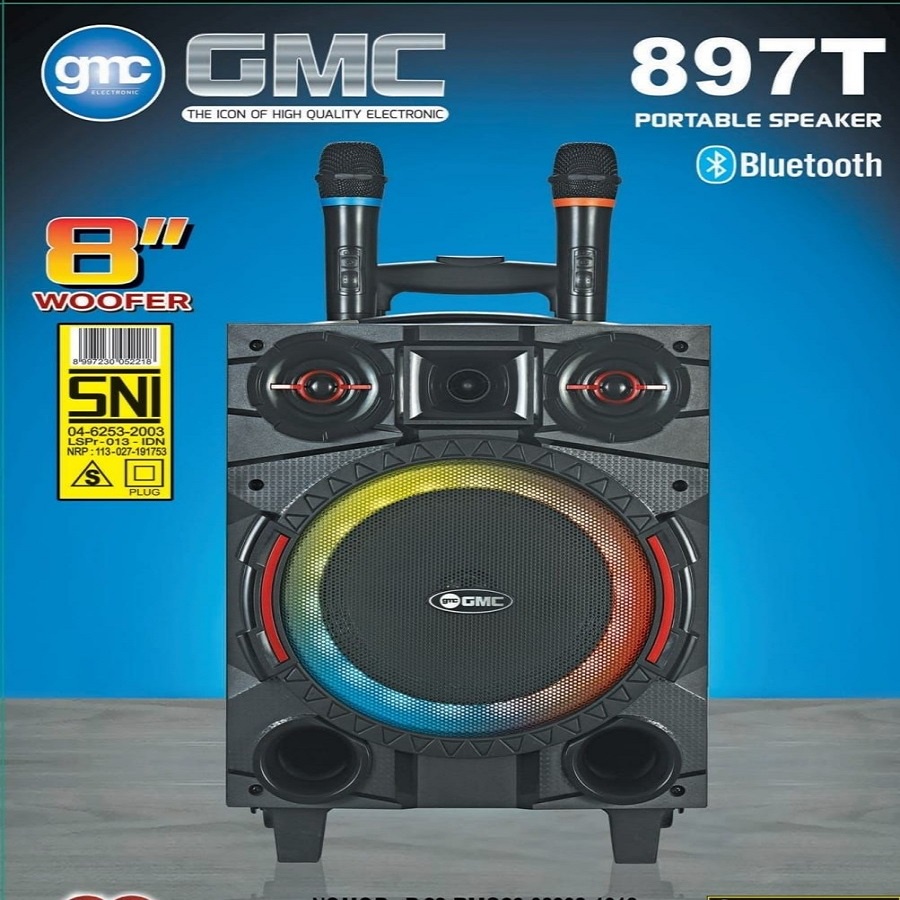 SPEAKER PORTABLE AMPLIMEETING BLUETOOTH GMC 897T 8 INCH FREE 2 MIC WIRELESS