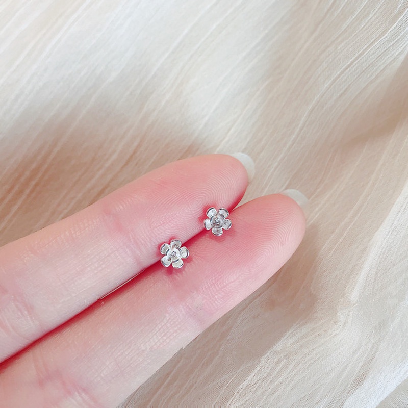 Magic789 S925 Silver Tiny Sakura Stud Earrings for Women Girls Chic Fashion Ear Jewelry