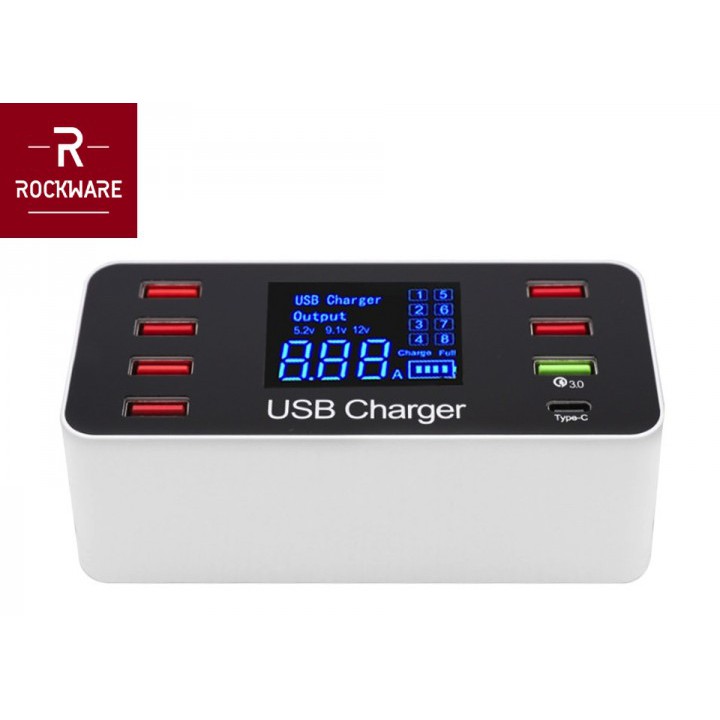 ROCKWARE A9 Plus - Smart Charger 7 Fast Charge USB QC3.0 1 USB-C