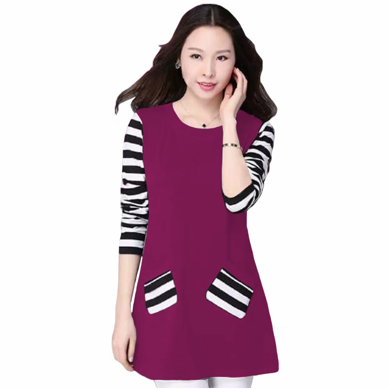 Blus Lengan Panjang Wanita Gaya korea Kombinasi Salur - XSHOP Audrey