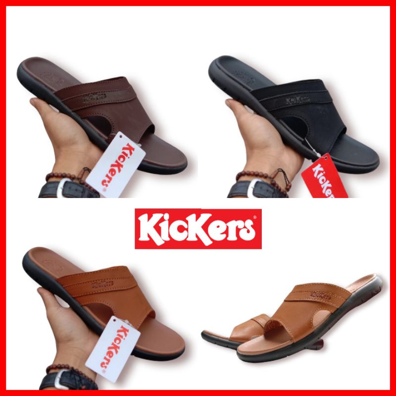 SANDAL SELOP PRIA KICKERS KULIT / SENDAL SLIDE COWOK PROMO / SANDAL LEBARAN DISTRO FORMAL DAN KASUAL