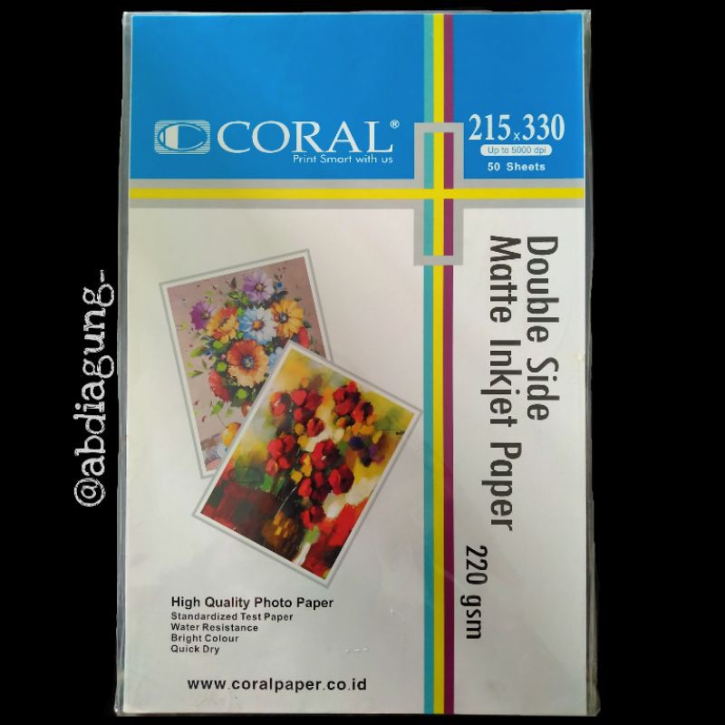 

Kertas Coral Double Side Matte Inkjet Paper F4 220 Gsm