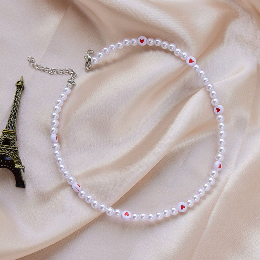 Kalung Choker Rantai Klavikula Hias Manik-Manik Mutiara Pola Hati Untuk Wanita