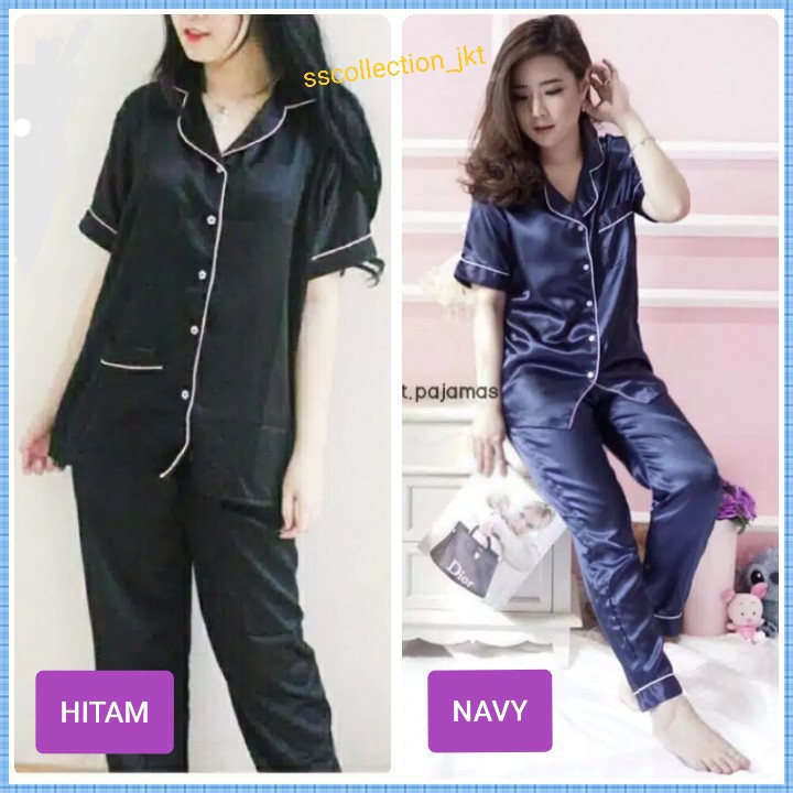 BAJU TIDUR ANAK DEWASA COWOK CEWEK KKIK / SS CP BAJU TIDUR POLOS SATIN KATUN KOREA / PIYAMA WANITA