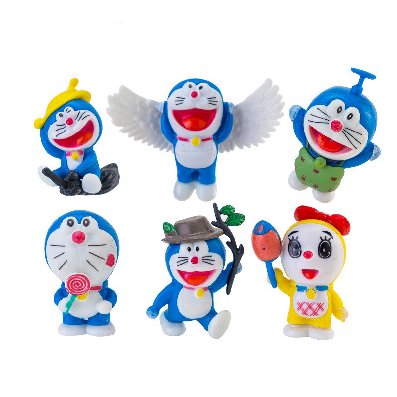 6pcs / lot Boneka Kartun Doraemon Bahan PVC Untuk Dekorasi Kue