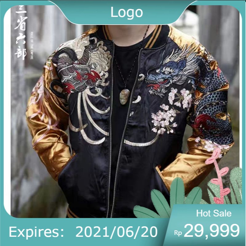 Jeket cowok Jaket Javan ori Ukiyo e four beast Reversible Yokosuka Sukajan Jacket murah asli javan