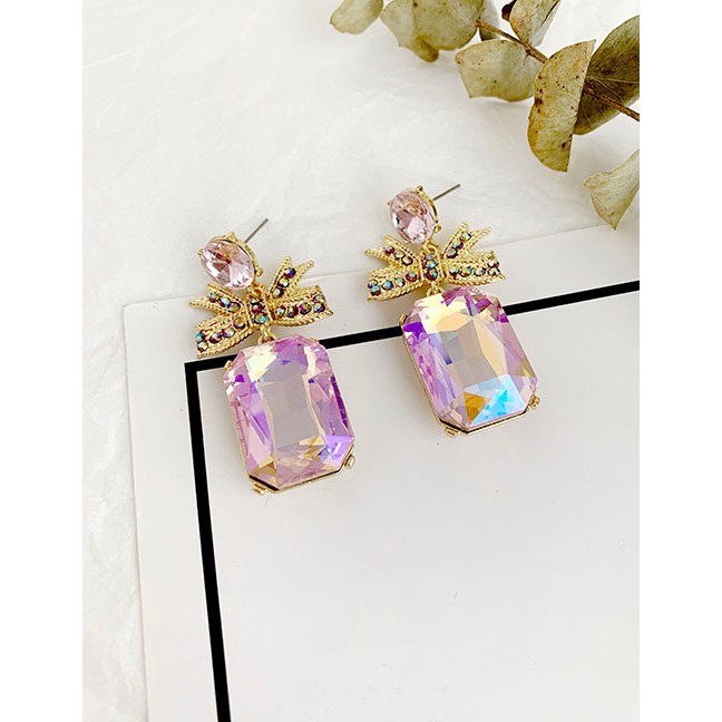 LRC Anting Tusuk Fashion Alloy Studded Bow Square Stud Earrings D16645