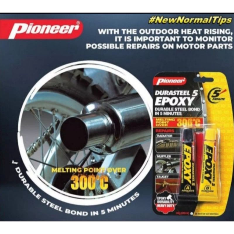 

lem durasteel pioneer epoxy 35gr 15gr lem knalpot lem radiator lem porting panas sampai 300° celcius (SBL)