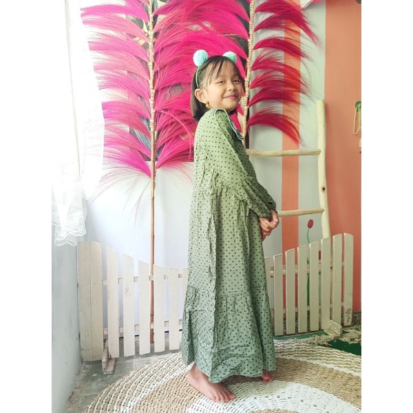 Gamis Anak Rayon Midi 6-8 tahun Polkadot