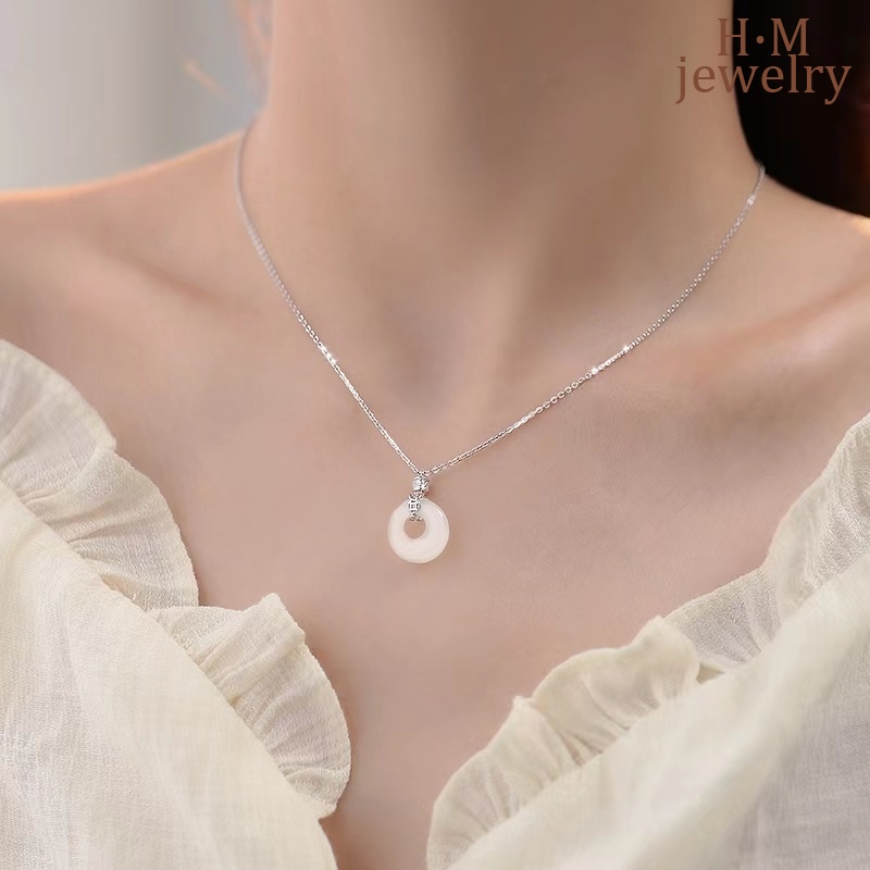 Kalung Rantai Sterling Silver 925 Dengan Liontin Batu Giok Untuk Wanita