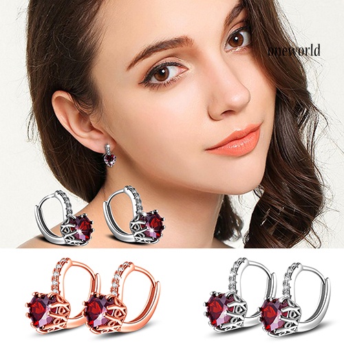 OW@ Women Fashion Cubic Zirconia Love Heart Ear Cuff Leverback Earrings Party Jewelry