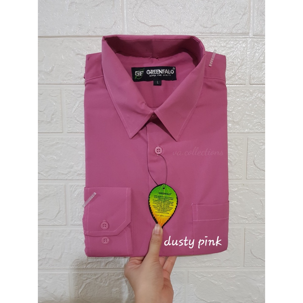 KEMEJA PRIA GREENFALO - KEMEJA POLOS LENGAN PANJANG PRIA DUSTY PINK