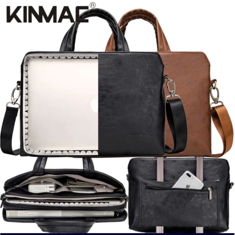 DELUXE KINMAC Messenger PU LEATHER  Tas Laptop Selempang with SHOCKPROOF 13 14 15 15.6 Inch