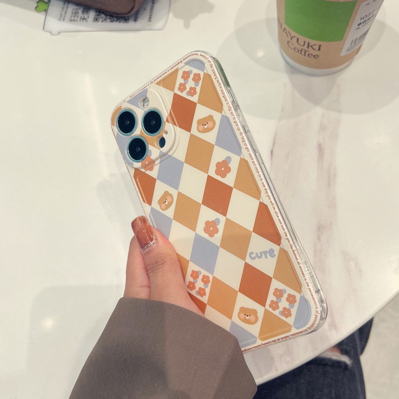 INS Simple Casing Samsung A03 A03S A02S A12 M12 A22 4G A10 A20 A30 A50 A10S A20S A51 J7 Pro A30S A50S Cute Geometric Rhombus Grid Hipster Soft Silicone Phone Case R&amp;J