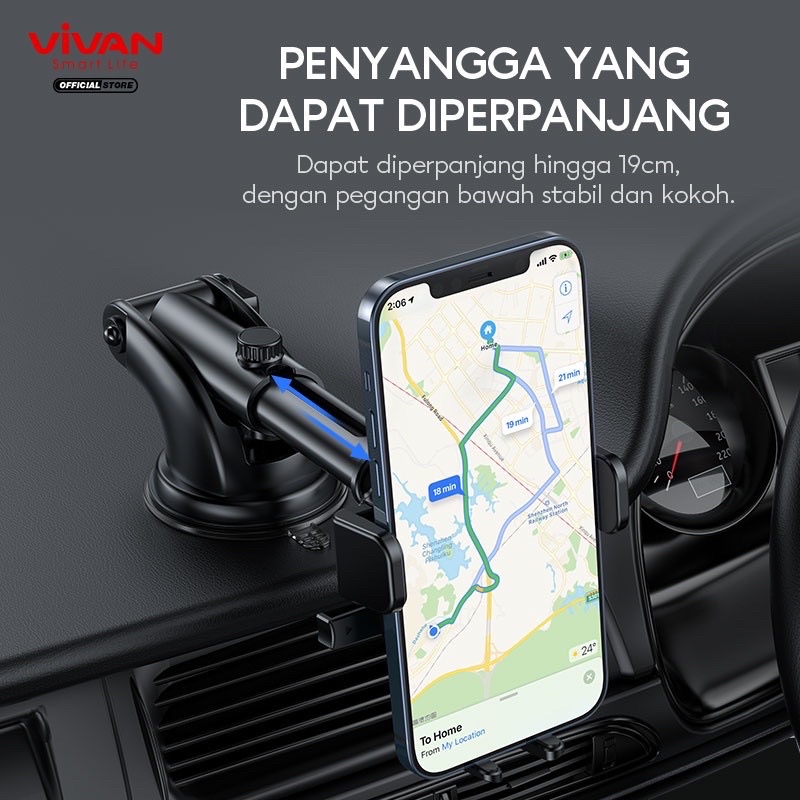 DUDUKAN HP MOBIL VIVAN CHS12 Car Holder Universal Rotasi 360° Pengunci Otomatis Untuk Ponsel 4.0 inch - 6.5 inch Garansi Original Resmi