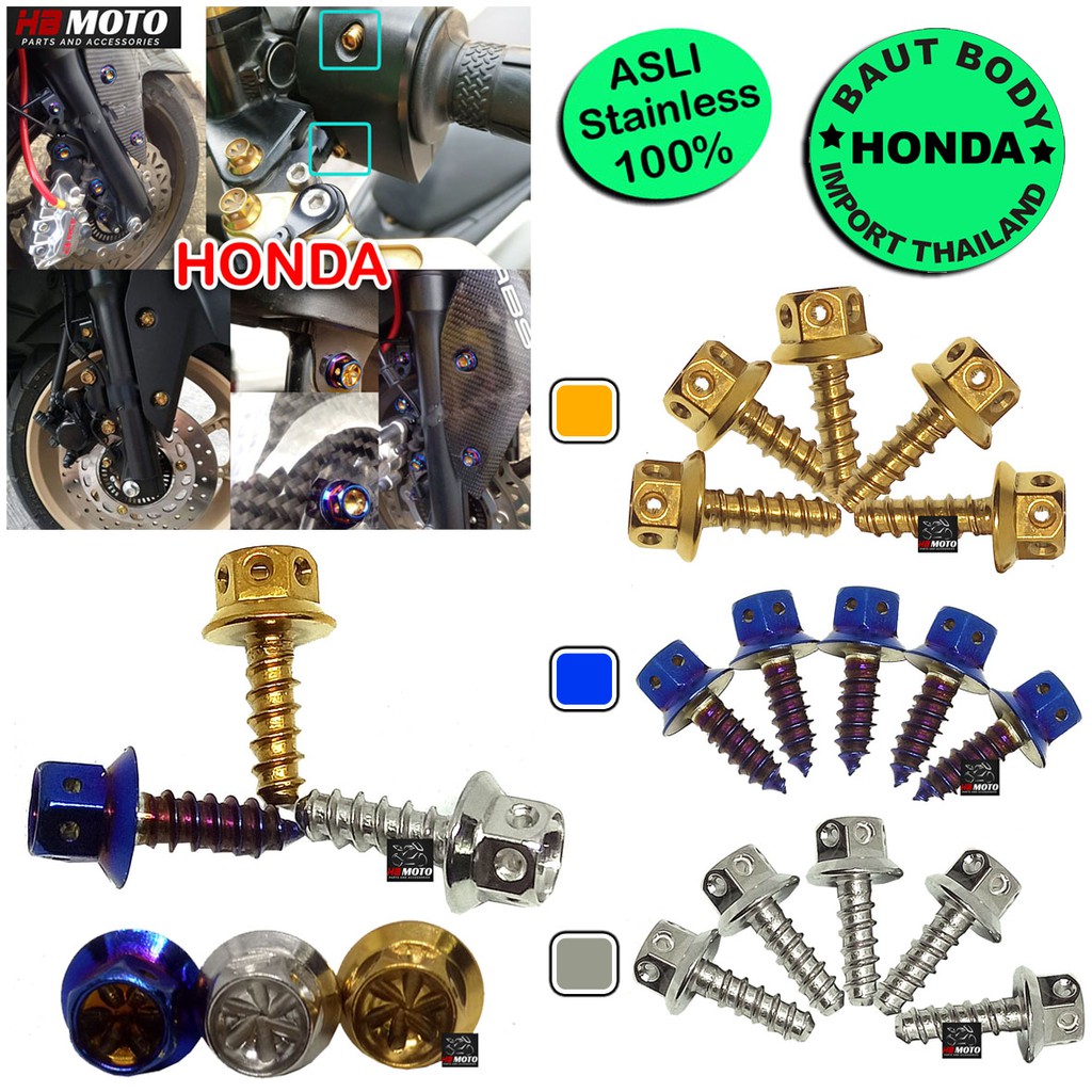 1 pcs Baut L Stainless Body crome Honda / Baut Body Honda Baut Probolt Thailand Stainless Flower