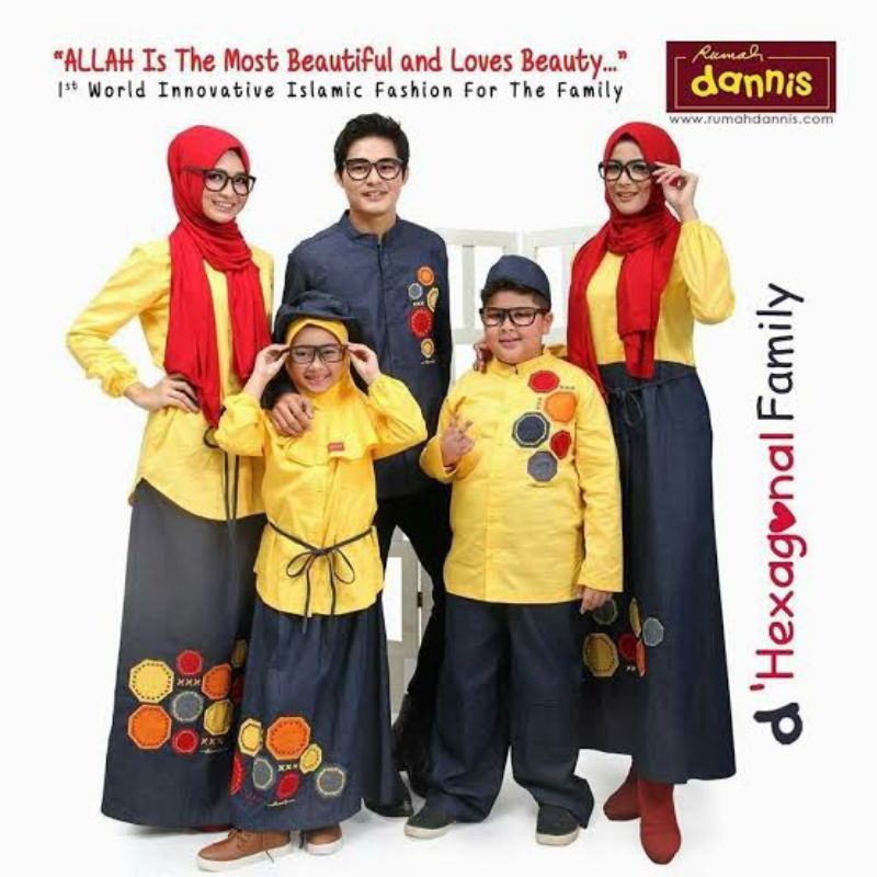 Dannis Gamis Abaya XS L Koko Lengan Pendek S 0 D Hexagonal Kuning Denim