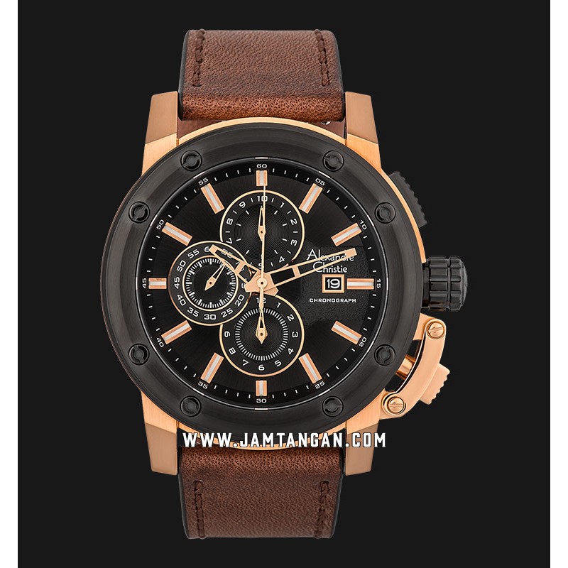 Alexandre Christie AC 6519 MC LBRBA Chronograph Men Black Dial Brown Leather Strap