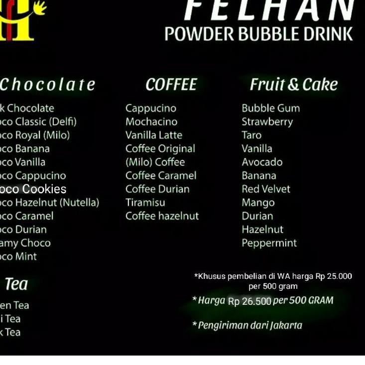 

[PREMIUM] (500 Gram) Daftar Menu Bubuk Minuman Rasa / Powder Drink / Bubble Drink
