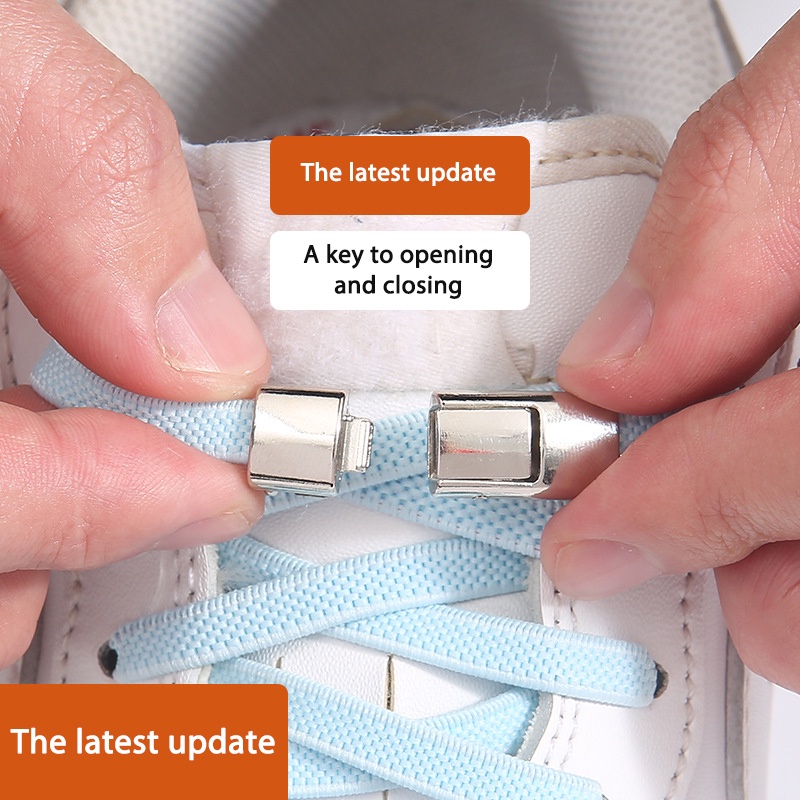 Tali Sepatu elastis/Suction No-dasi Sepatu Putih Kecil Tali Sepatu Magnet Simple /Tali Sepatu gepeng Tetap karet Elastis Logam