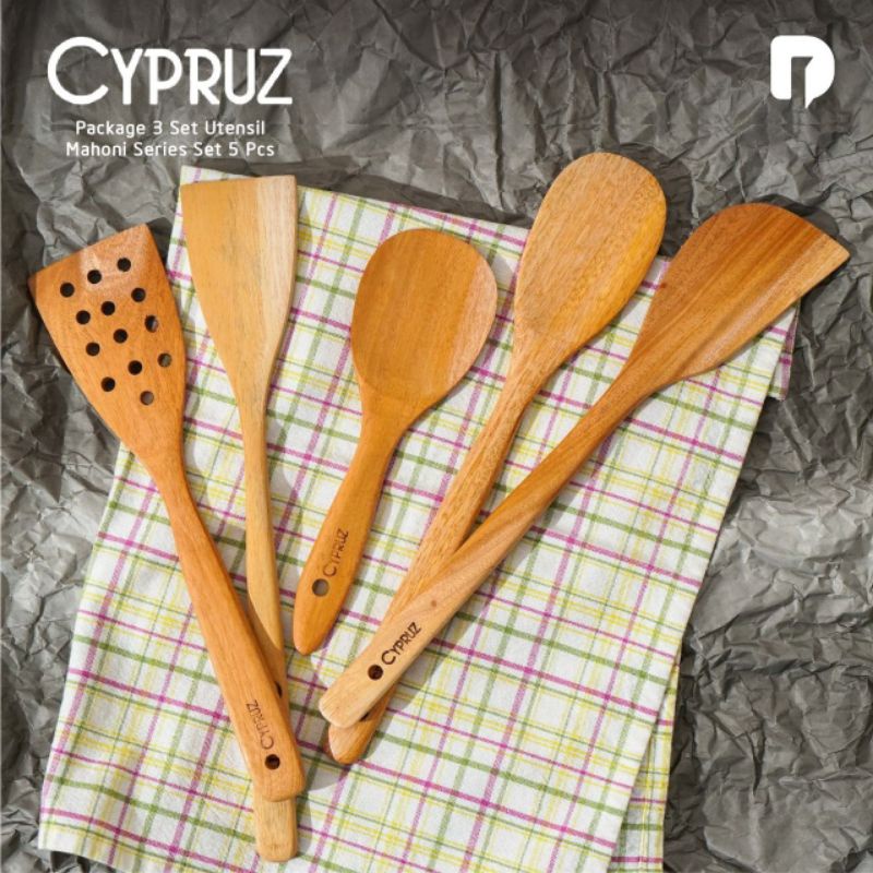 CYPRUZ - Spatula Kayu Set / Sutil Kayu Mahoni /Sodet Kayu / Centong Kayu
