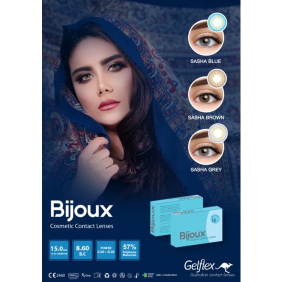 Softlens Bijoux 15 MM Sasha Grey dan Sasha brown Minus -0.50 sd -6.00 by Geflex / Soflense Soflen Warna Colour
