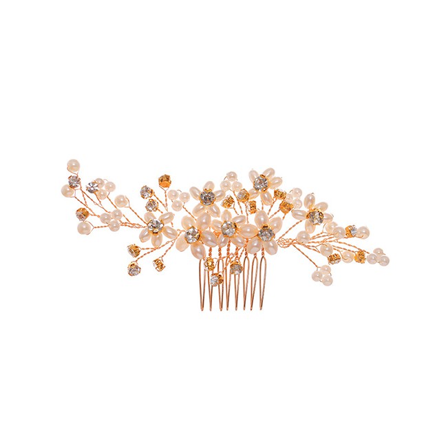 LRC Aksesoris Rambut Fashion Gold Pearl-studded Hair Comb F77666