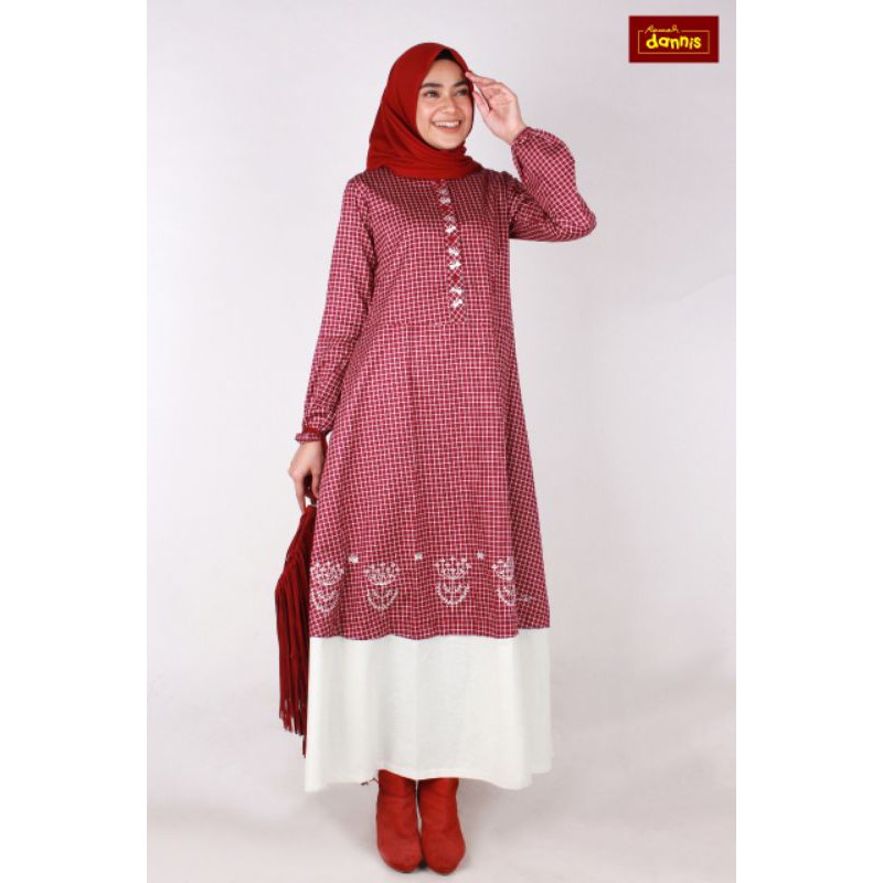 abaya kotak maroon dannis