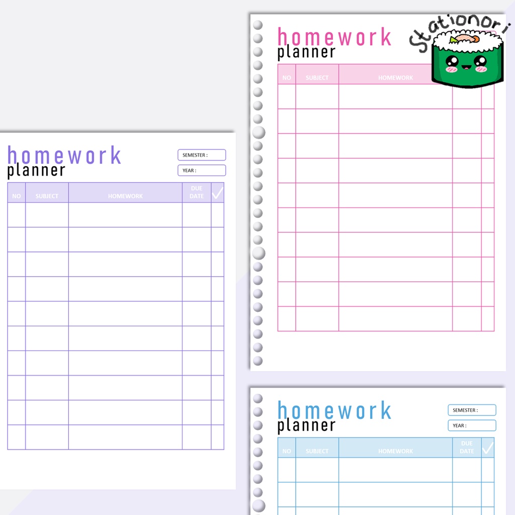 

Simple Homework Planner (Kertas Isi Binder Planner / Loose Leaf B5 & A5) by Stationori