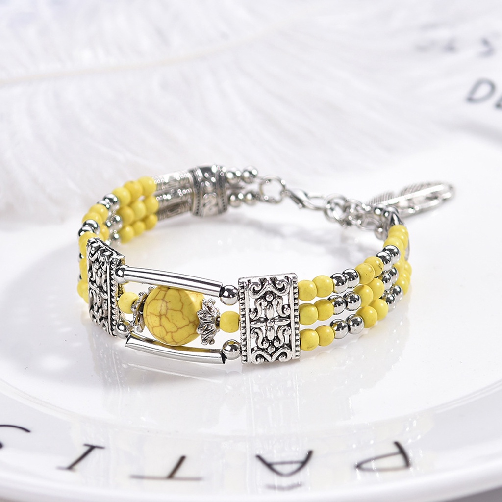 Hu Hu Hu Hu Hu Alat Bantu Pasang Kacamata♡ Gelang Tiga Lapis Aksen Turquoise Imitasi Gaya Etnik Bohemia Untuk Wanita