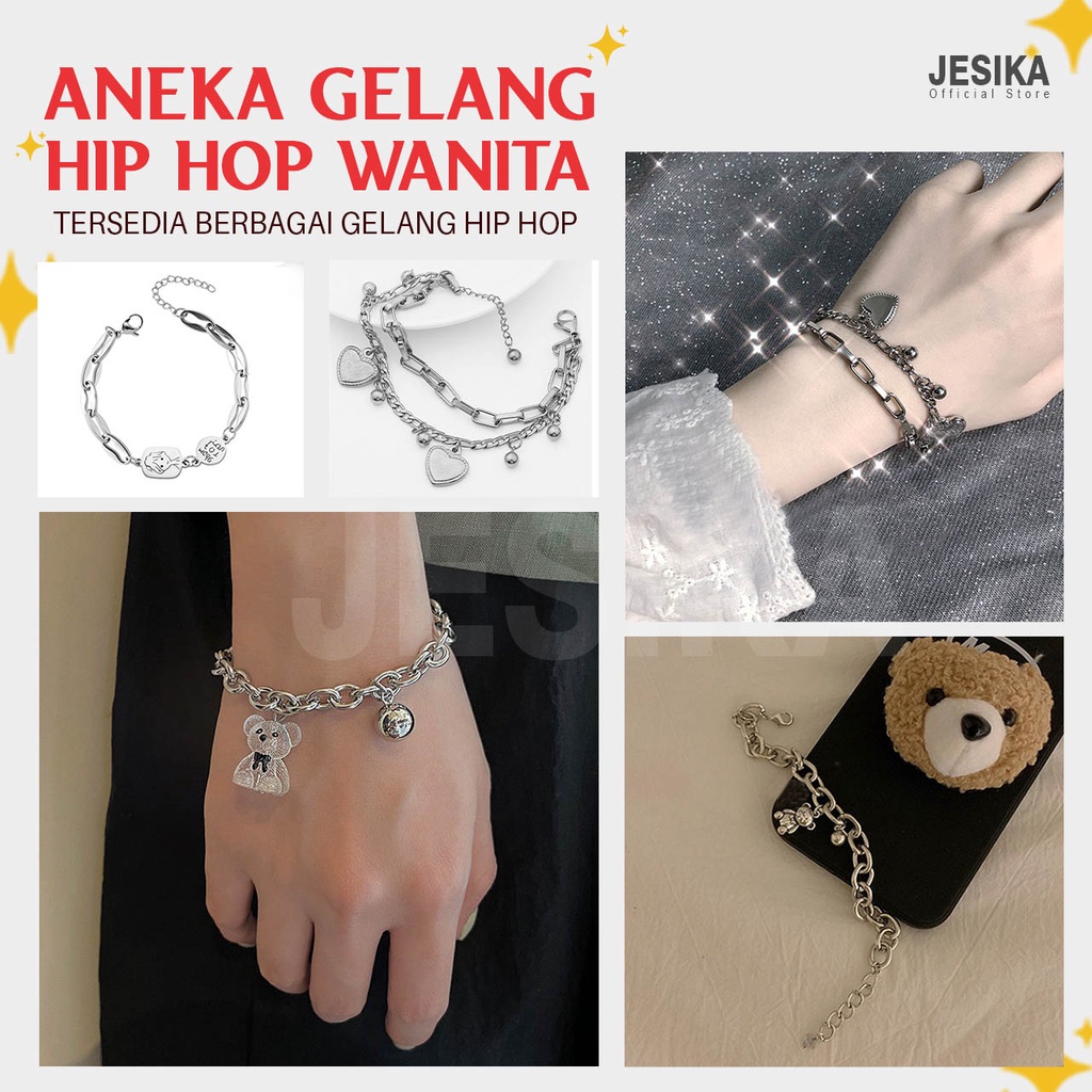 gelang bear love silver rantai rante anak dewasa besi aesthetic unik anti karat fashion wanita multilayer hip hop y2k style retro emo korean