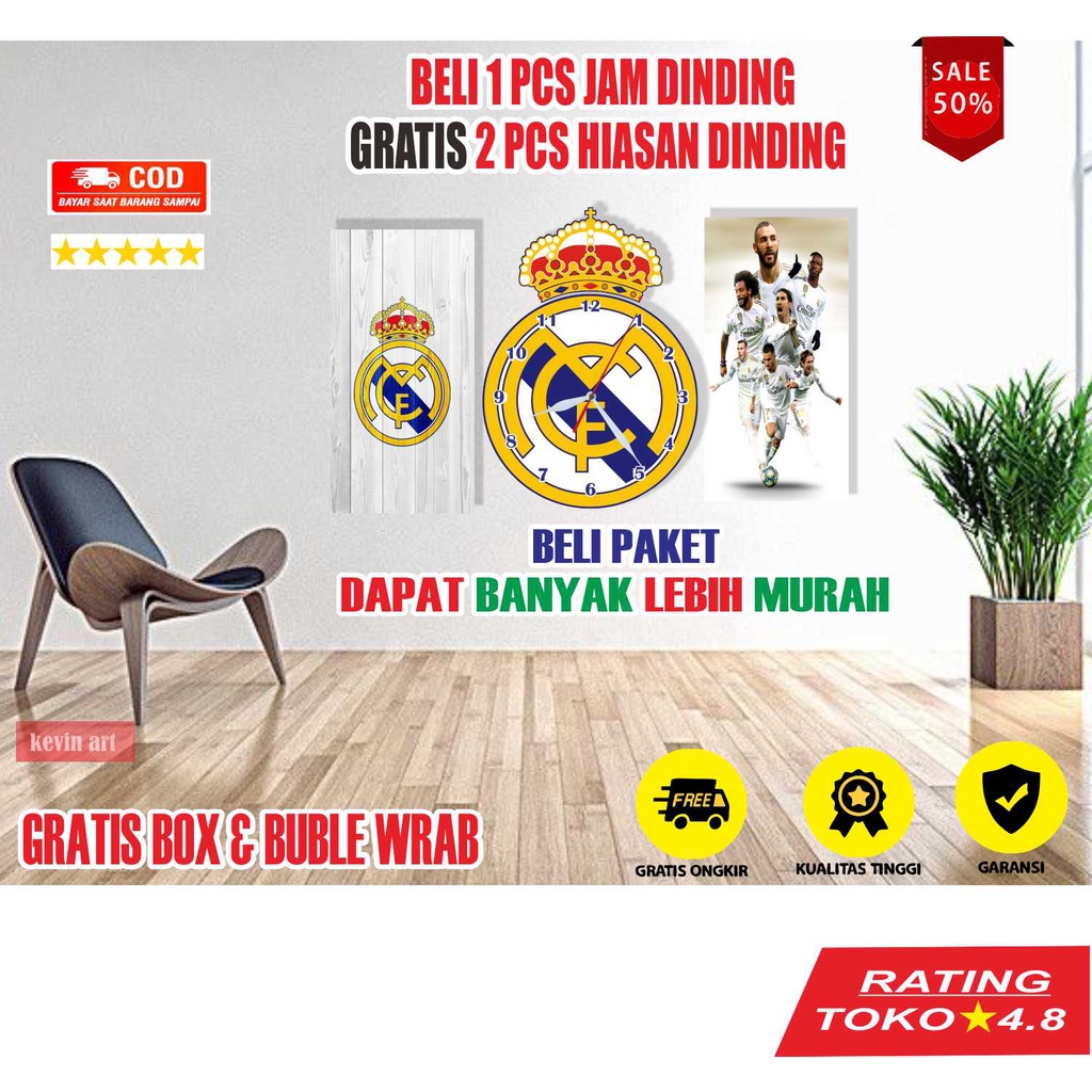 JAM DINDING KAYU MINIMALIS LOGO REAL MADRID KARAKTER TEMPEL TEMBOK UNIK CUSTOM BESAR BELI JAM DINDING GRATIS HIASAN DINDING 1 SET PROMO DEKORASI DINDING KAMAR TIDUR AESTHETIC KARAKTER ARTISTIK MURAH MINIMALIS MODERN MEWAH CUSTOM POSTER KAYU KLUB BOLA