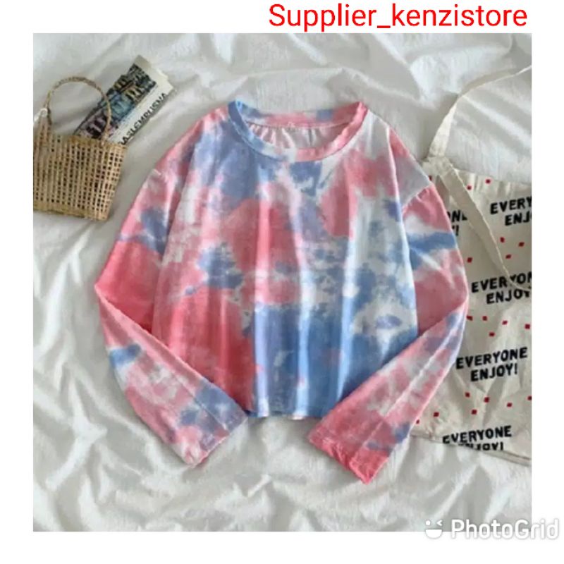 BISA [COD] [GRAB] Crop Deftri (Tie Dye) / Crop DEFTRI Atasan Pendek Lengan Panjang Wanita | Kaos