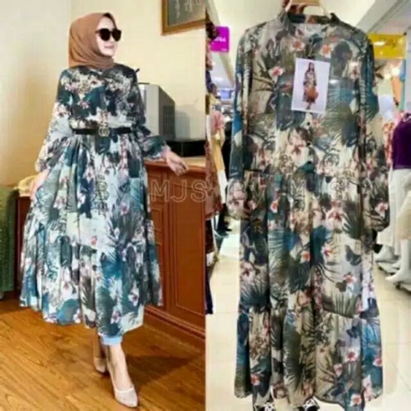 35580 Baju Maxidress longdress Maxi dress gaun pesta hijau dres Korea Korean style wanita import baj