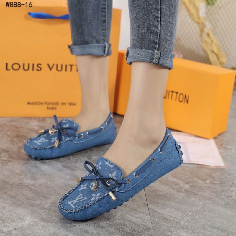 LV LOUIS VUITTON DENIM LOAFERS PREMIUM MATERIAL WITH PAPERBAG W888-16*