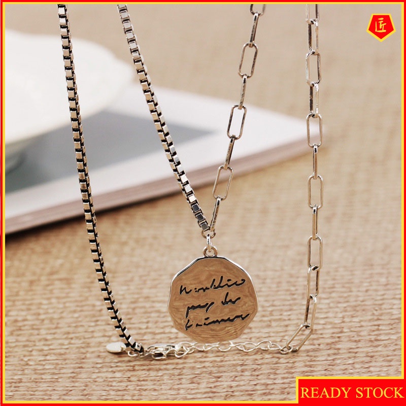 [Ready Stock]Women's Korean-Style S925 Silver Retro Alphabet round Necklace