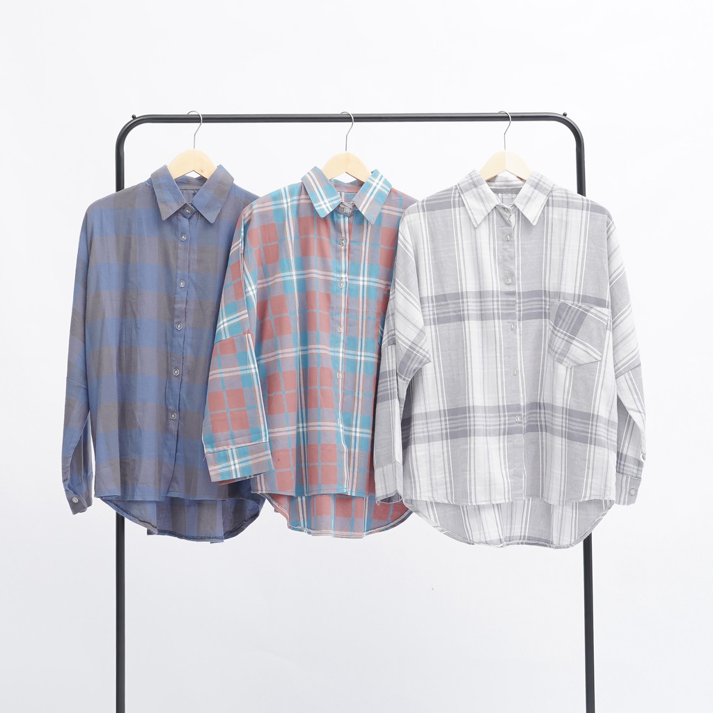 KEMEJA BOYFRIEND KOREA OVERSIZE OMBRE FLANEL PREMIUM SHIRT B341-3