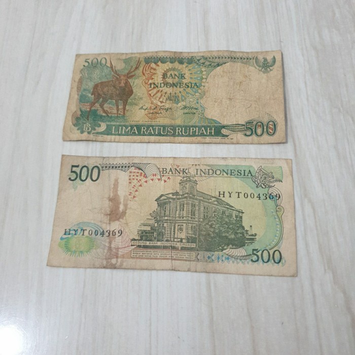KUNO-UANG- TP-451 UANG KERTAS 500 RUPIAH RUSA 1988 BEKAS -UANG-KUNO.