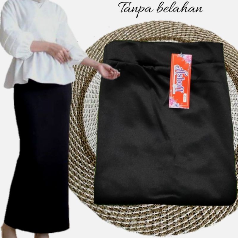 Rok Kerja Wanita Span Scuba Jumbo muat Bb 50kg sampai 80kg-Hitam tanpa belahan