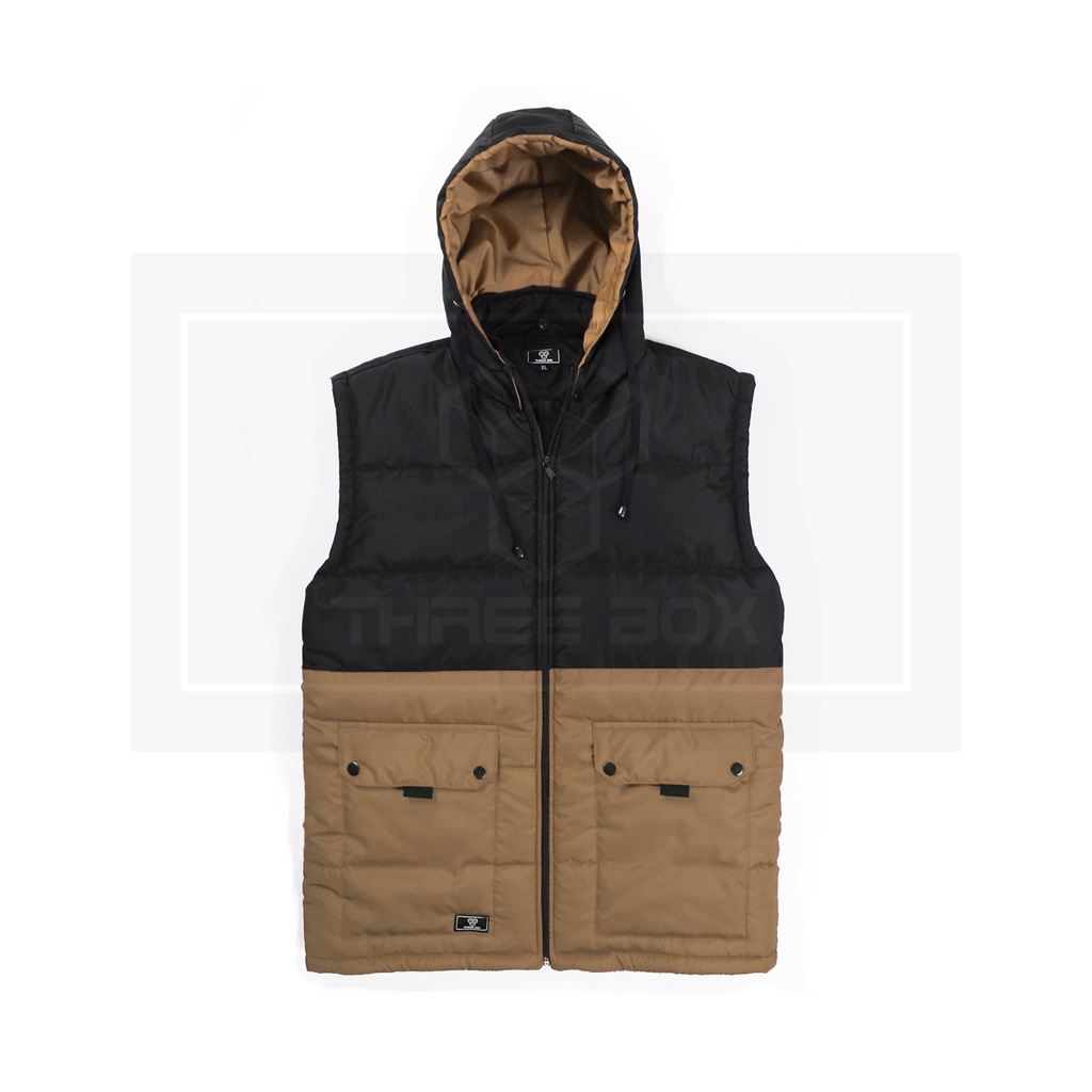 Vest Rompi Hoodie Motor Pria Wanita Parasut Keren Medium Jumbo Kombinasi Hitam Krem - TBX GN003