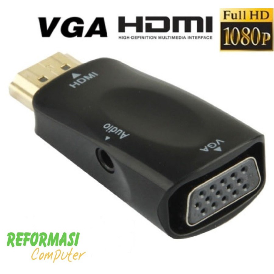 Converter HDMI to VGA with Port Audio - Full HD 1080p (Hitam &amp; Putih)