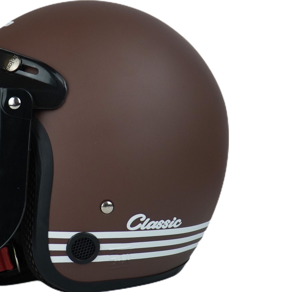 Helm Bogo Classic Garis Dewasa Pria Wanita Kekinian Kaca Datar SNI