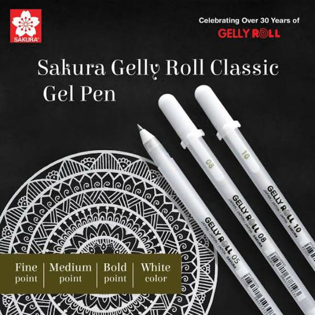 

SAKURA GELLY ROLL CLASSIC WHITE GEL INK PEN FINE MEDIUM BOLD