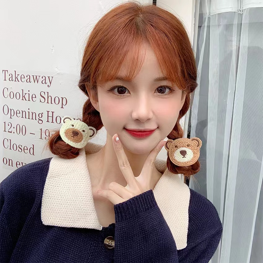 Hairpin Teddy Bear Rajut - Jepit Rambut Wanita Teddy Bear Rajut Korean Aksesoris Import