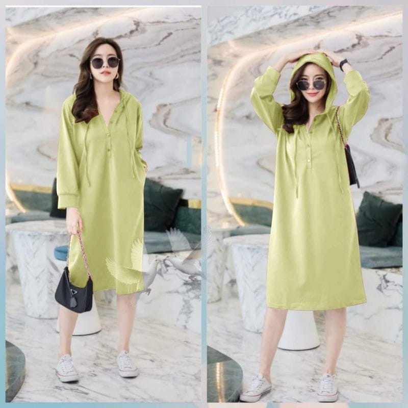 PCS DRESS HOODIE WILONA BAHAN MOSCREPE PMS ADA VIDEO REVIEW ASLI PRODUK