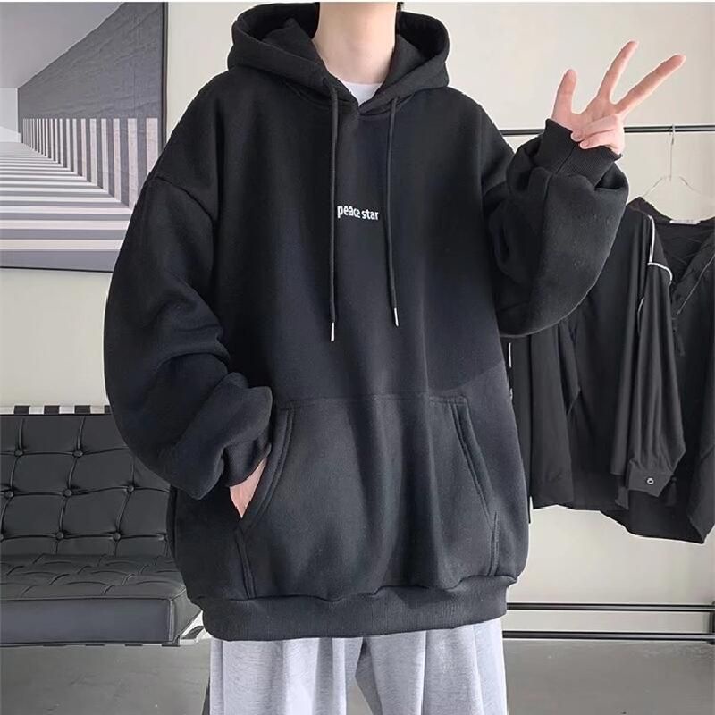 (S - 6XL) Hoodie Jumper Simple Style PEACE STAR Jaket Jumbo Korean Harajuku Style Hip Hop Pria Wanita Bigsize Oversize Minimalist Logo S M L XL XXL XXXL XXXXL 3XL 4XL 5XL HITAM putih BIG SIZE Jaketin Aja