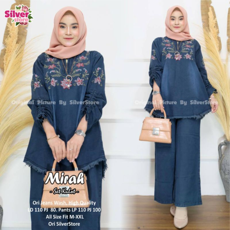 MIRAH SET /SETELAN JEANS BORDIR/ONE SET JEANS/SETELAN JUMBO