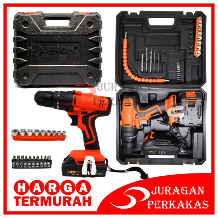 XENON CDID1845 MESIN BOR BETON BATERAI CORDLESS IMPACT DRILL AKSESORIS