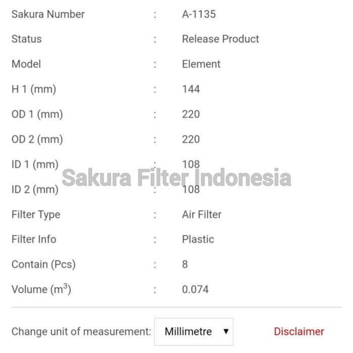 Filter Udara Hino Dutro Dyna Rino HT Ps125 110Ps Sakura A-1135